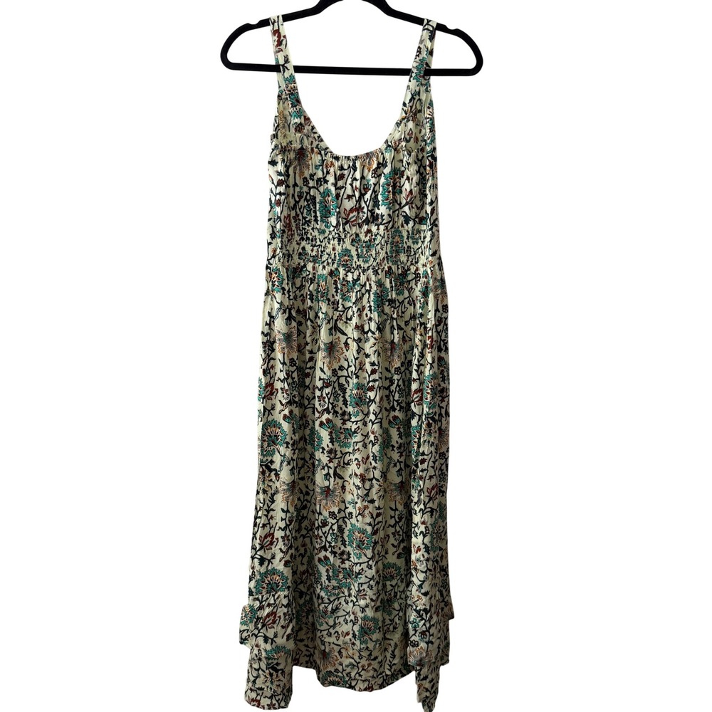 Raga Deema Midi Dress Green Floral Block Print Smocked Back V-Neck Boho - Picture 4 of 8
